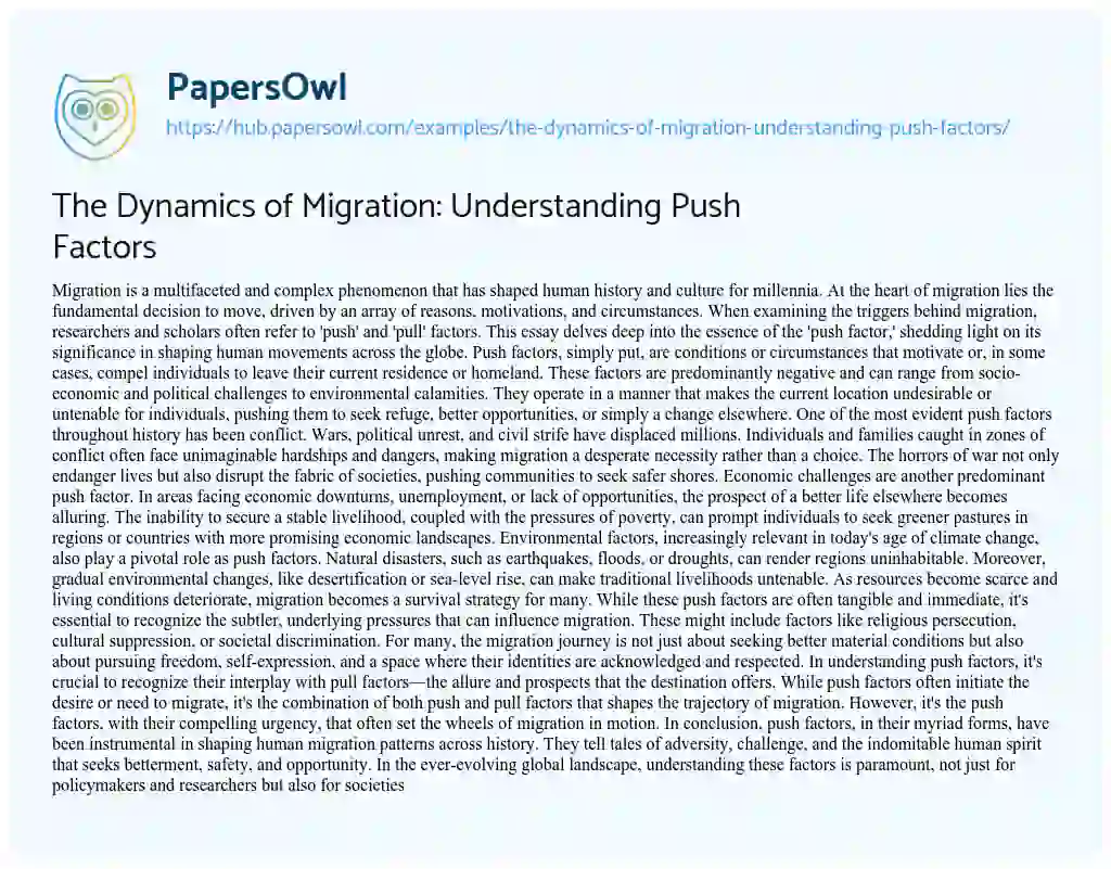 Essay on The Dynamics of Migration: Understanding Push Factors
