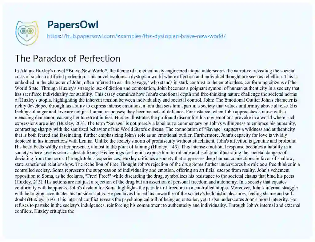Essay on The Paradox of Perfection