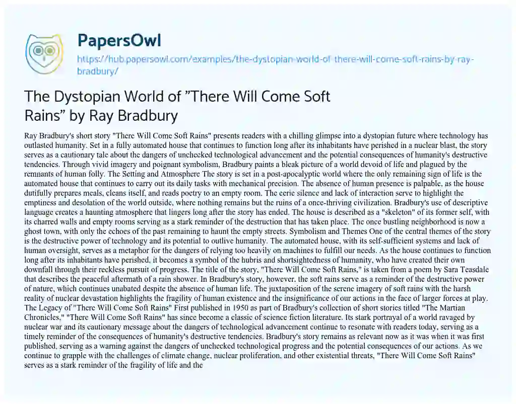Essay on The Dystopian World of “There Will Come Soft Rains” by Ray Bradbury