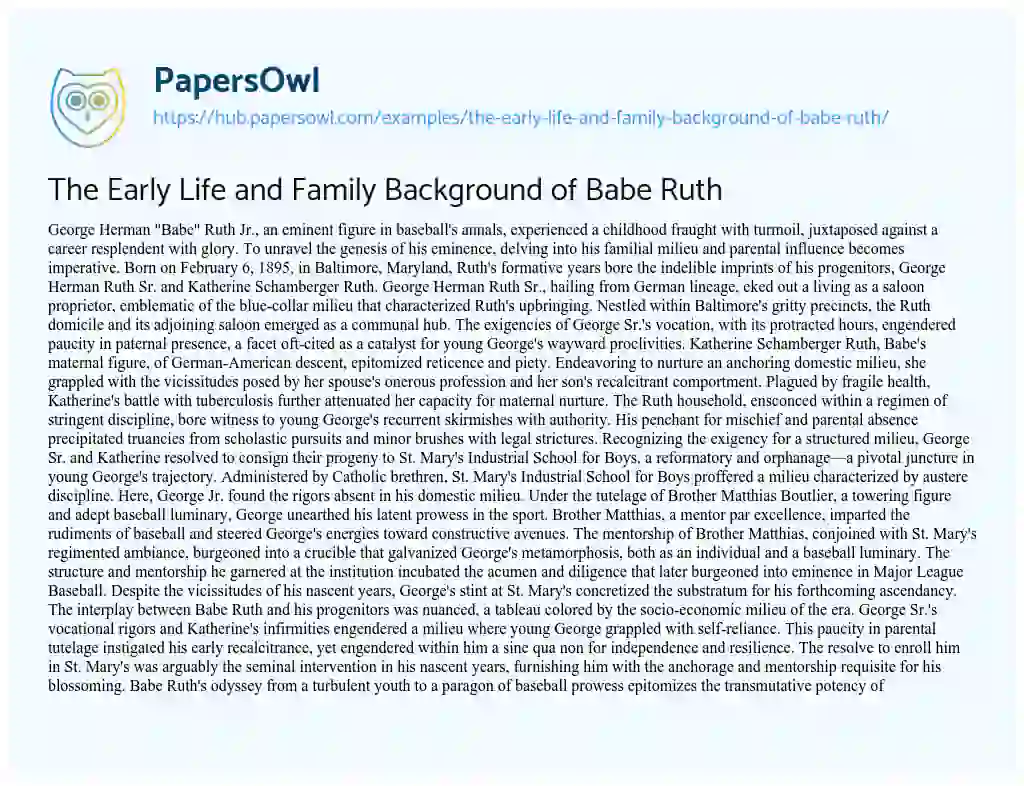 Essay on The Early Life and Family Background of Babe Ruth
