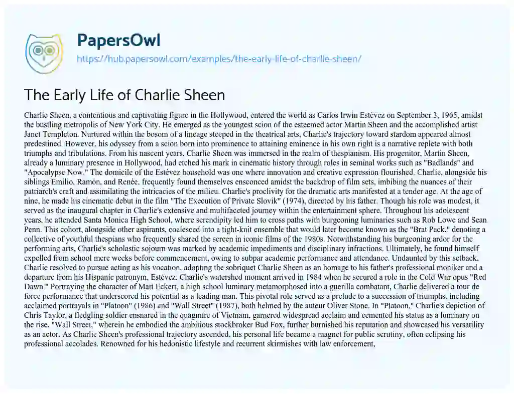 Essay on The Early Life of Charlie Sheen