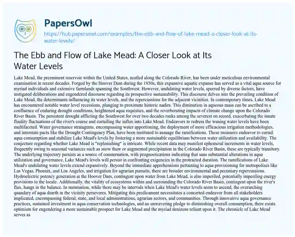 Essay on The Ebb and Flow of Lake Mead: A Closer Look at Its Water Levels