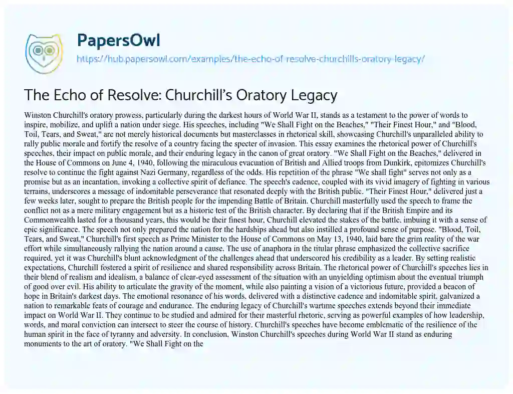 Essay on The Echo of Resolve: Churchill’s Oratory Legacy