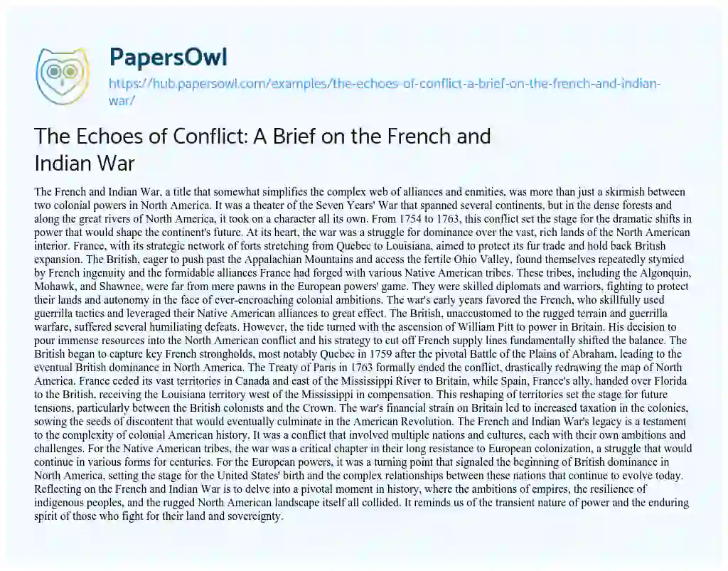 Essay on The Echoes of Conflict: A Brief on the French and Indian War