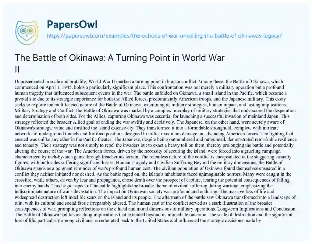 Essay on The Battle of Okinawa: A Turning Point in World War II