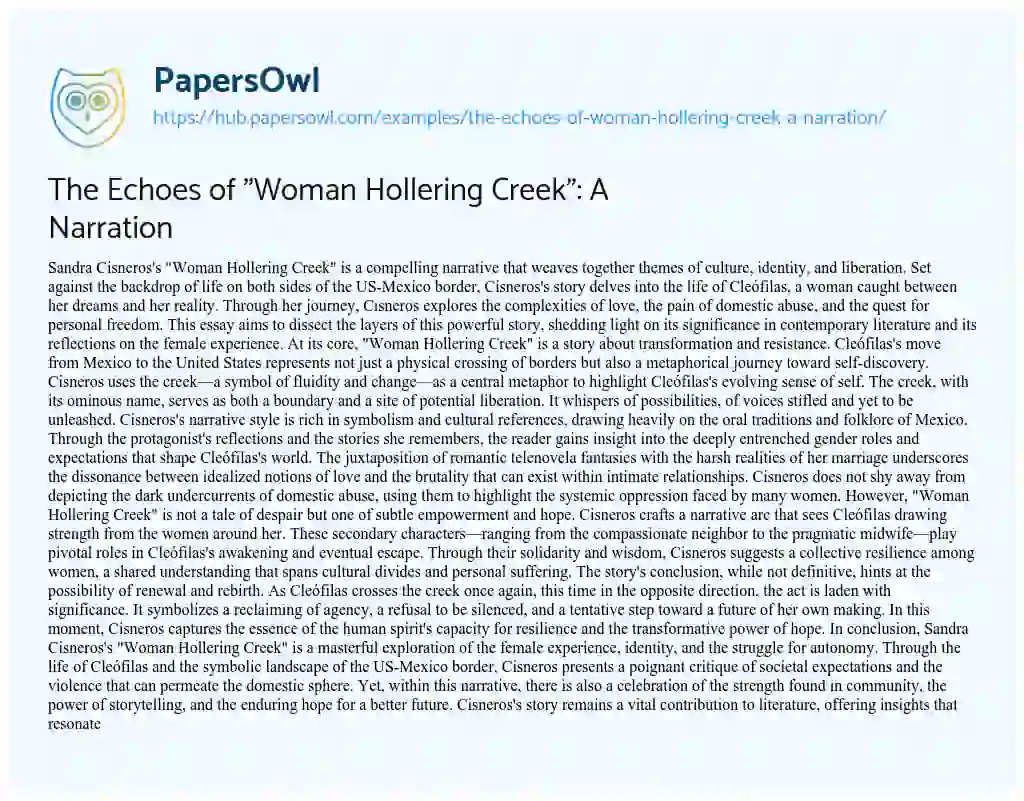 Essay on The Echoes of “Woman Hollering Creek”: A Narration