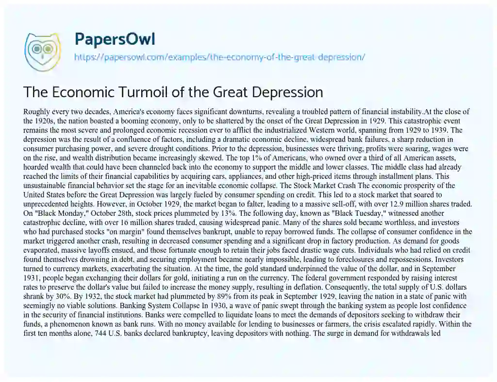 Essay on The Economic Turmoil of the Great Depression