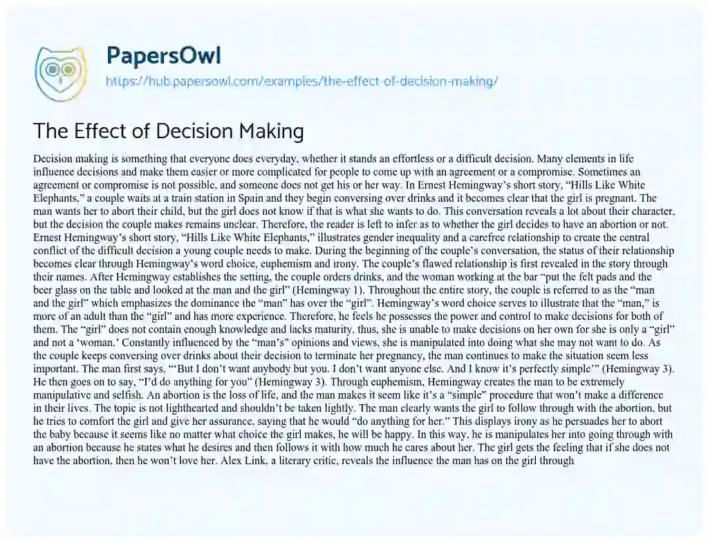 Essay on The Effect of Decision Making