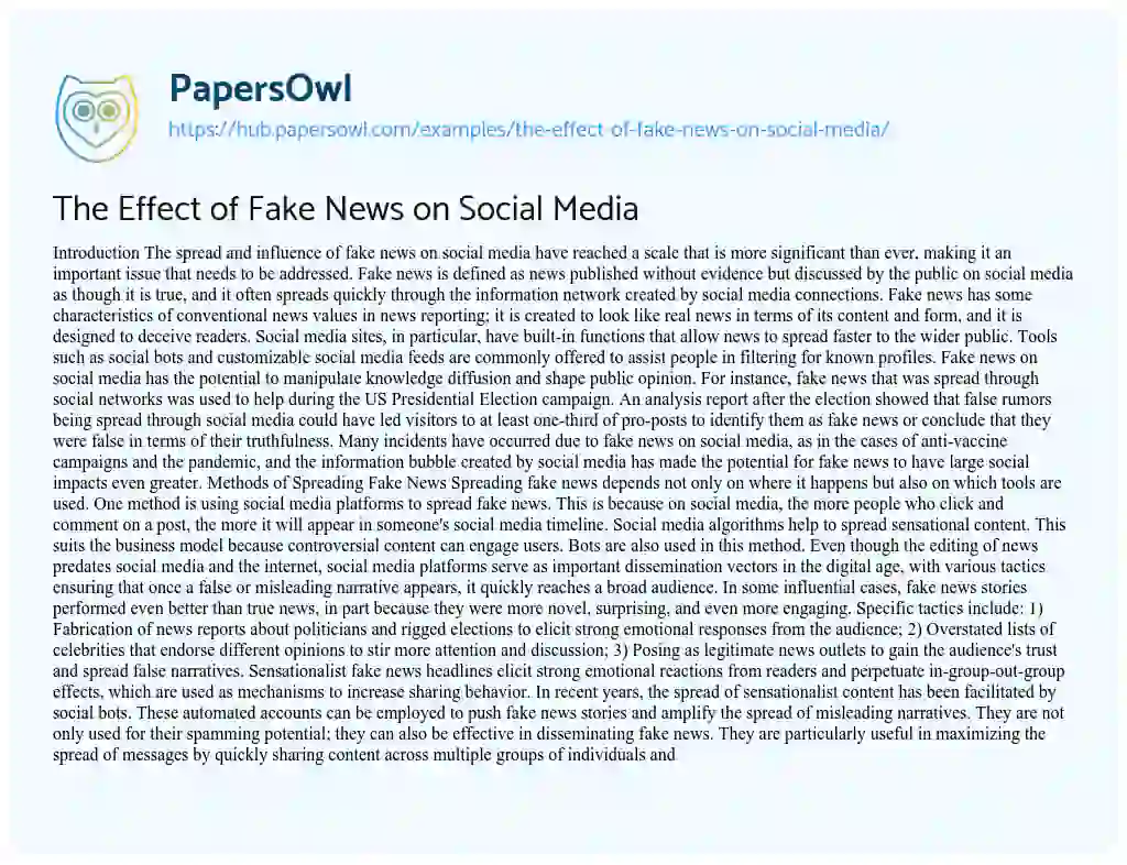Essay on The Effect of Fake News on Social Media