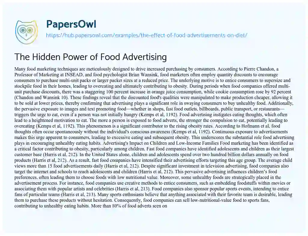 Essay on The Hidden Power of Food Advertising