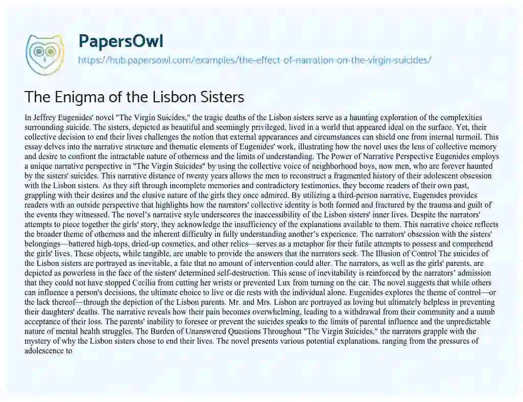 Essay on The Enigma of the Lisbon Sisters
