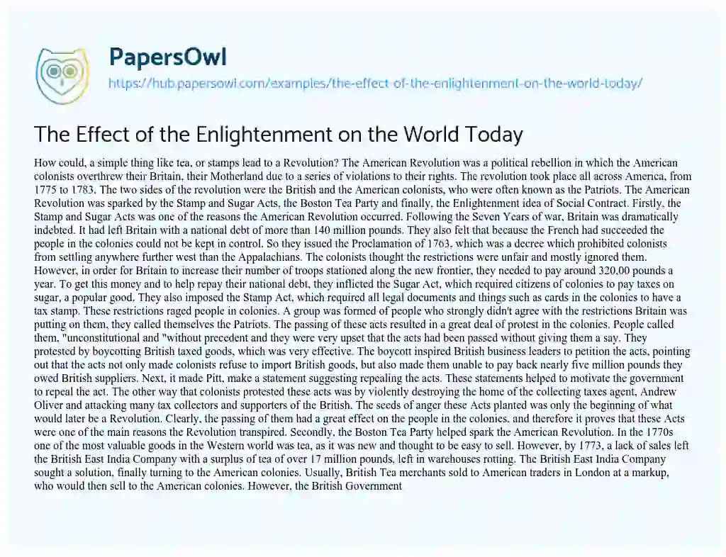Essay on The Effect of the Enlightenment on the World Today