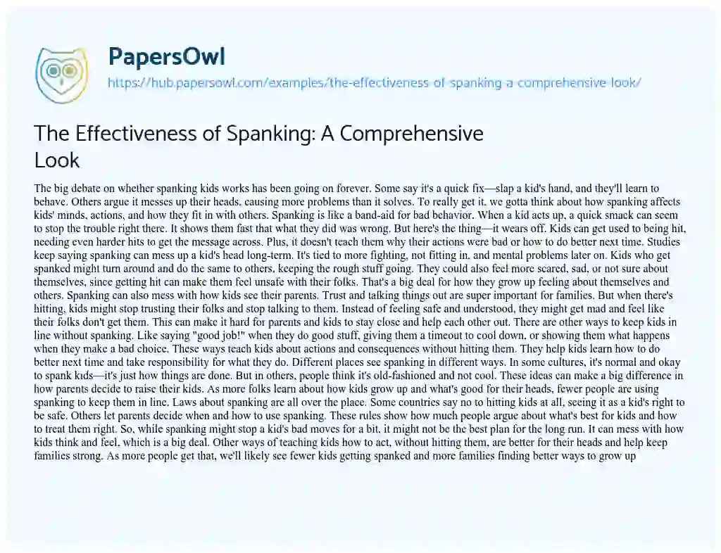 Essay on The Effectiveness of Spanking: A Comprehensive Look