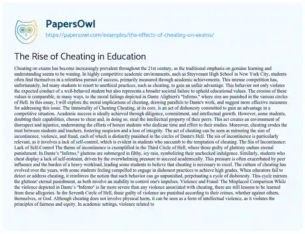 Essay on The Rise of Cheating in Education