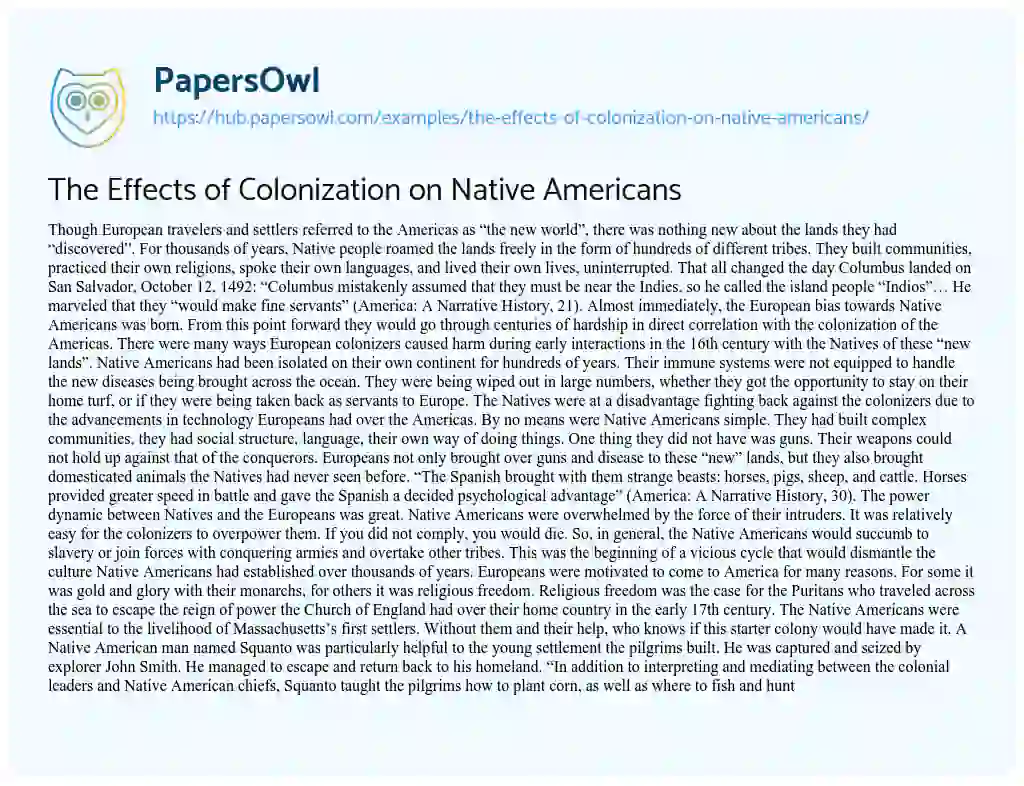 Essay on The Effects of Colonization on Native Americans