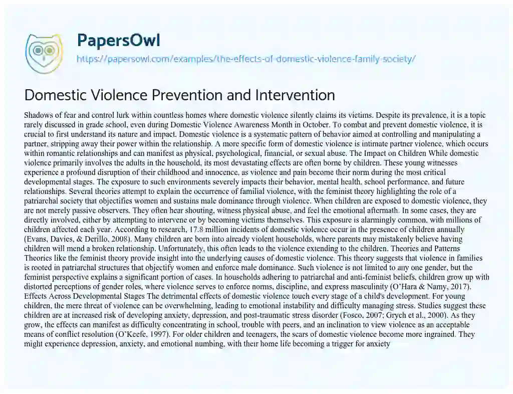 Essay on Domestic Violence Prevention and Intervention