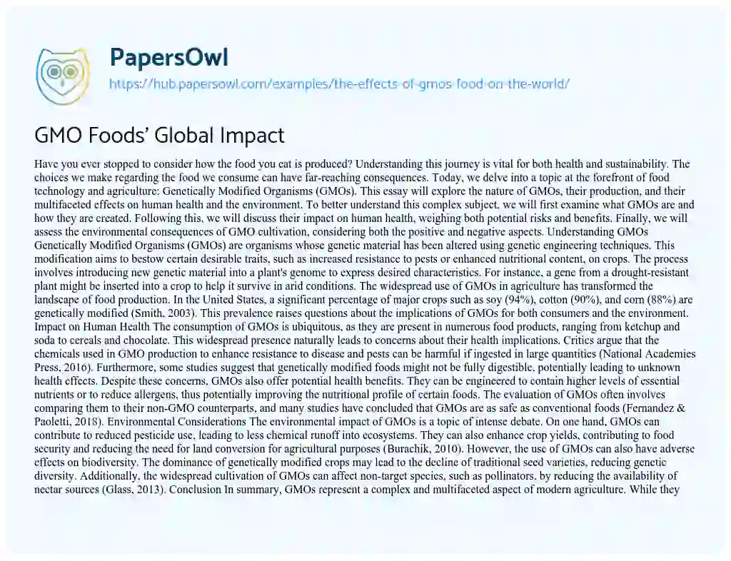 Essay on GMO Foods’ Global Impact