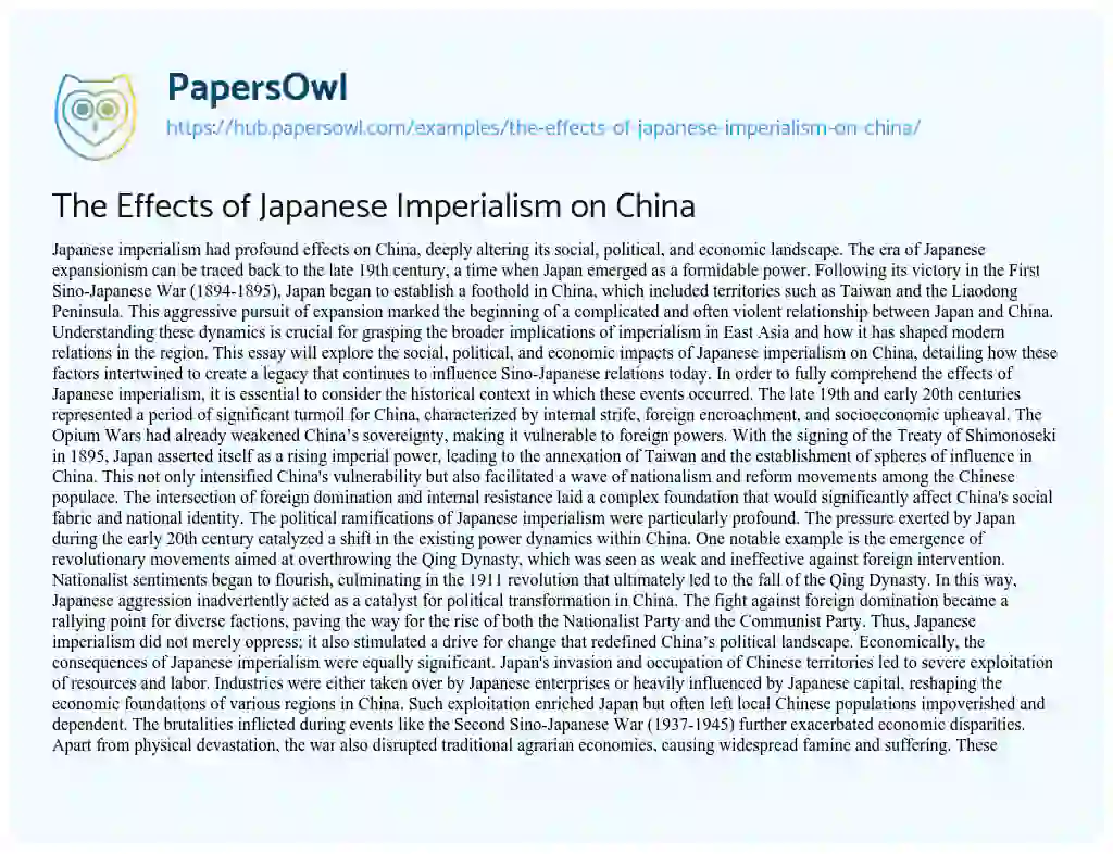 Essay on The Effects of Japanese Imperialism on China