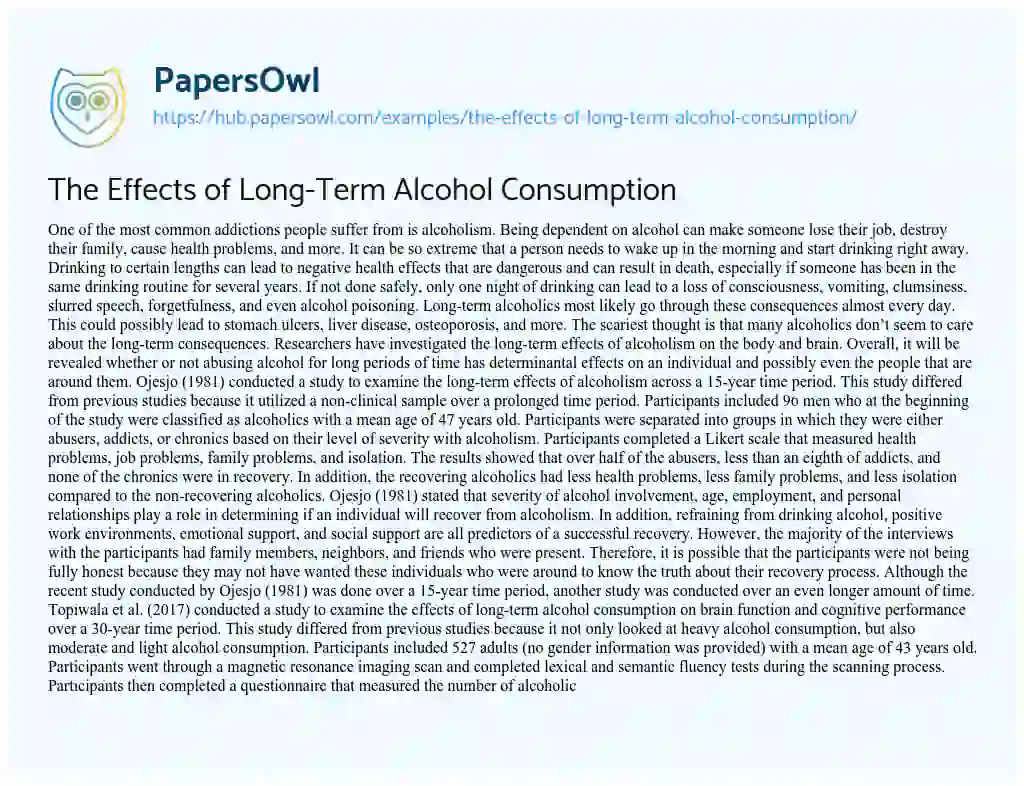 Essay on The Effects of Long-Term Alcohol Consumption