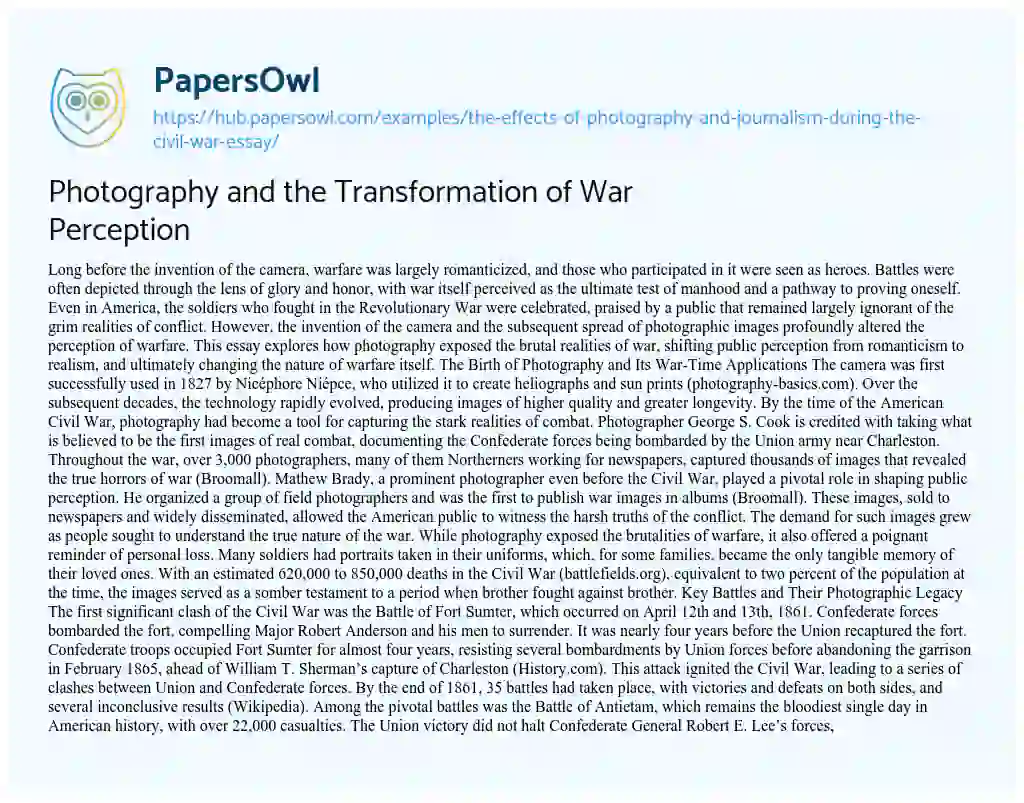 Essay on Photography and the Transformation of War Perception
