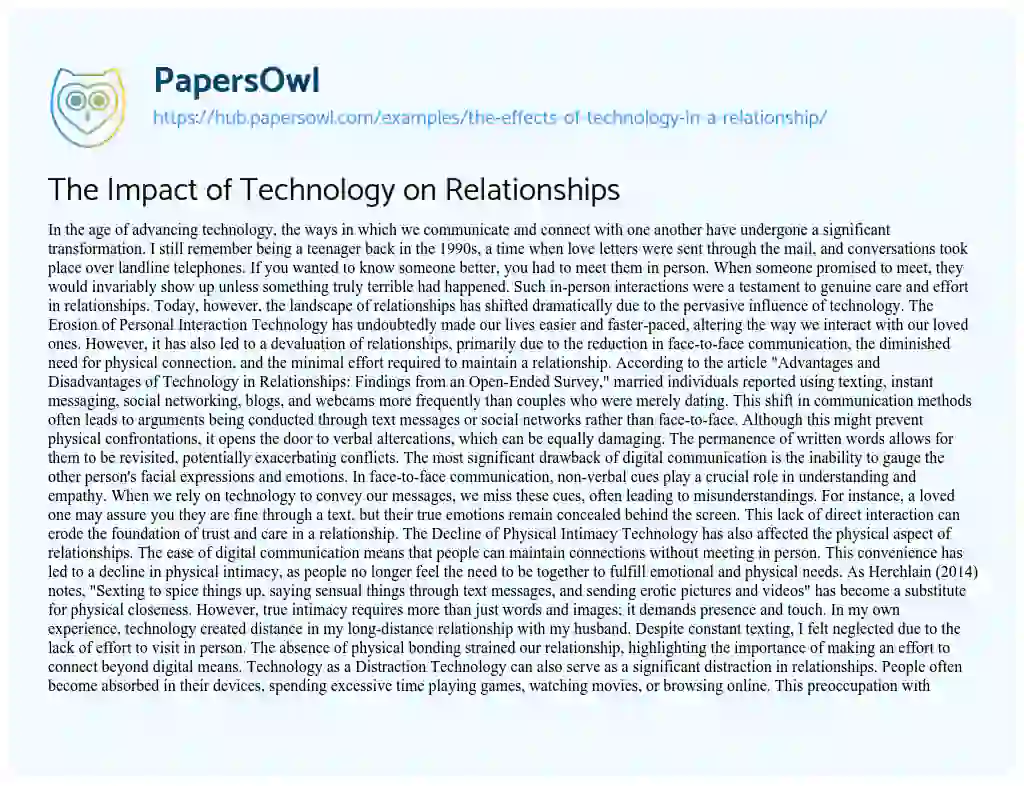 Essay on The Impact of Technology on Relationships