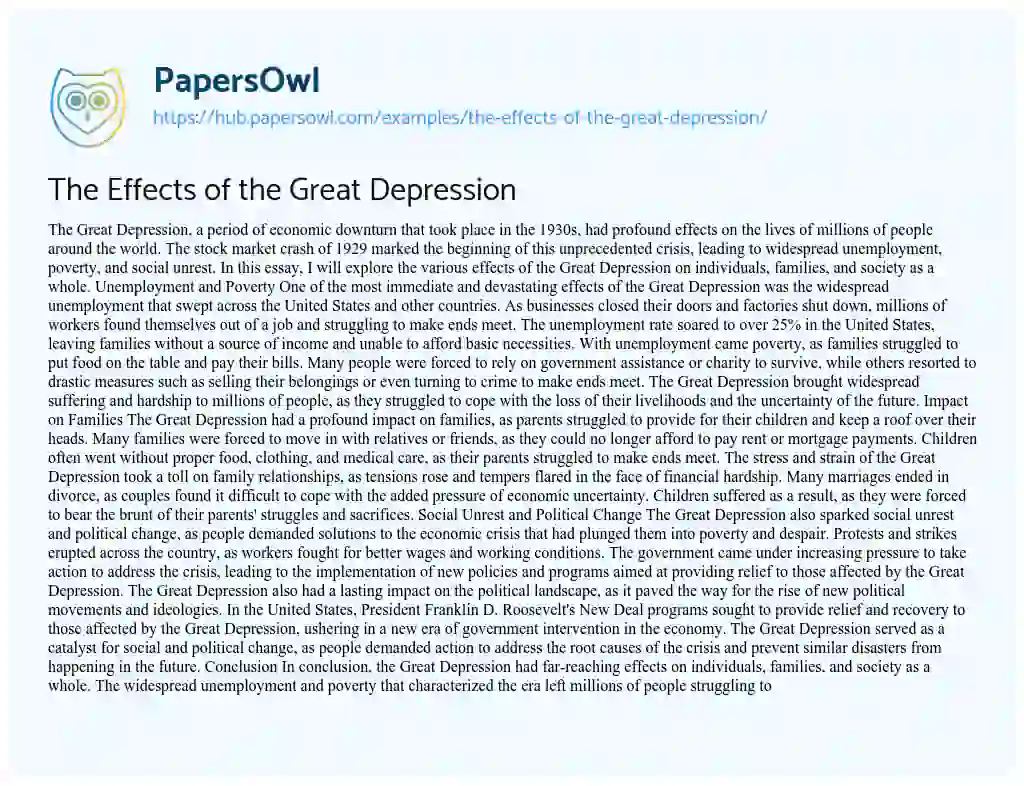 Essay on The Effects of the Great Depression