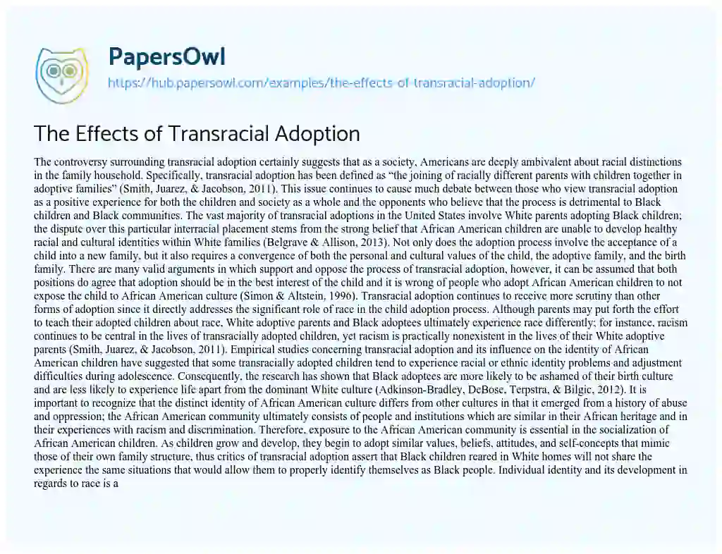 Essay on The Effects of Transracial Adoption