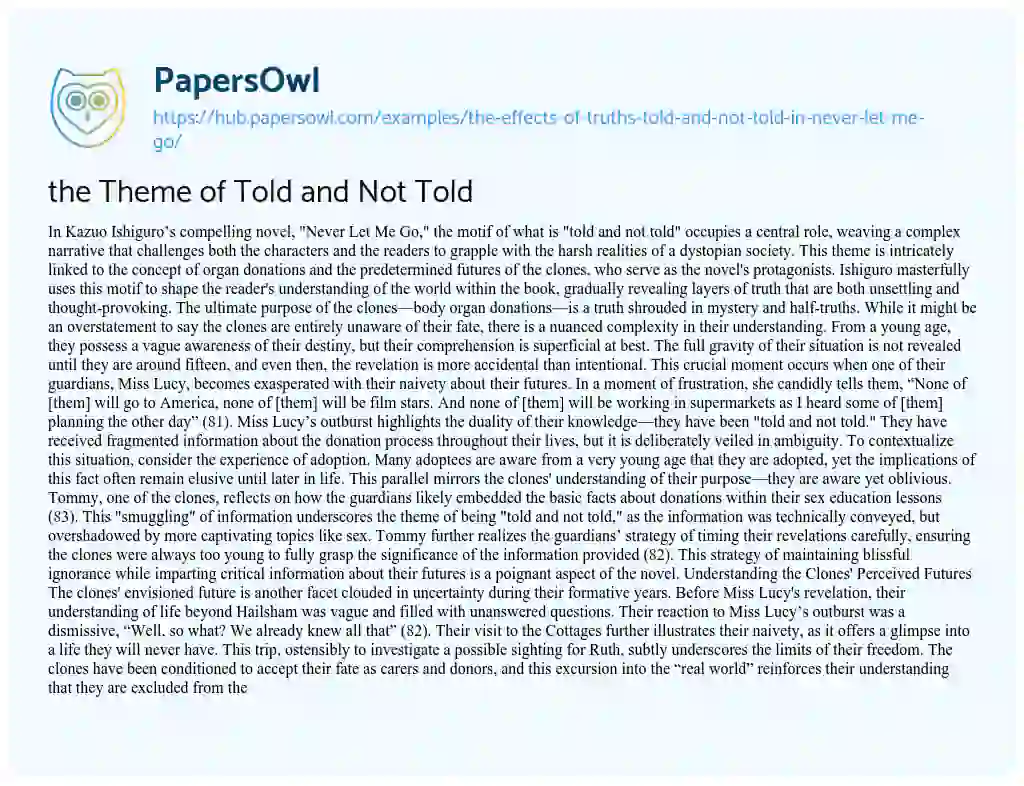 Essay on the Theme of Told and Not Told