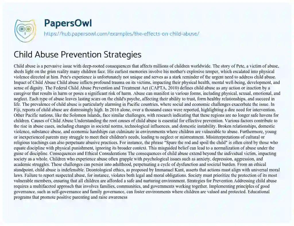 Essay on Child Abuse Prevention Strategies