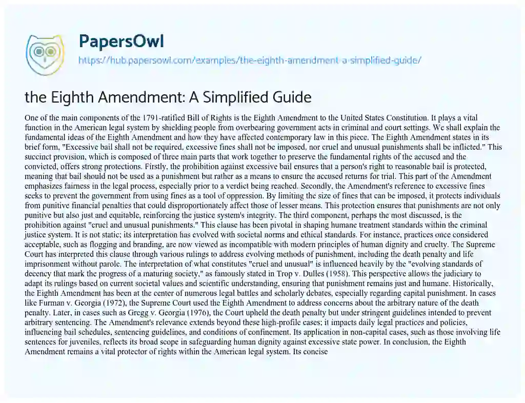 Essay on the Eighth Amendment: A Simplified Guide