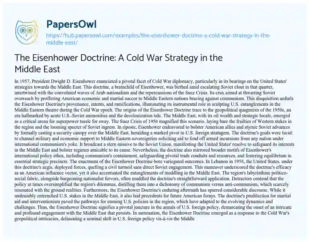 Essay on The Eisenhower Doctrine: A Cold War Strategy in the Middle East