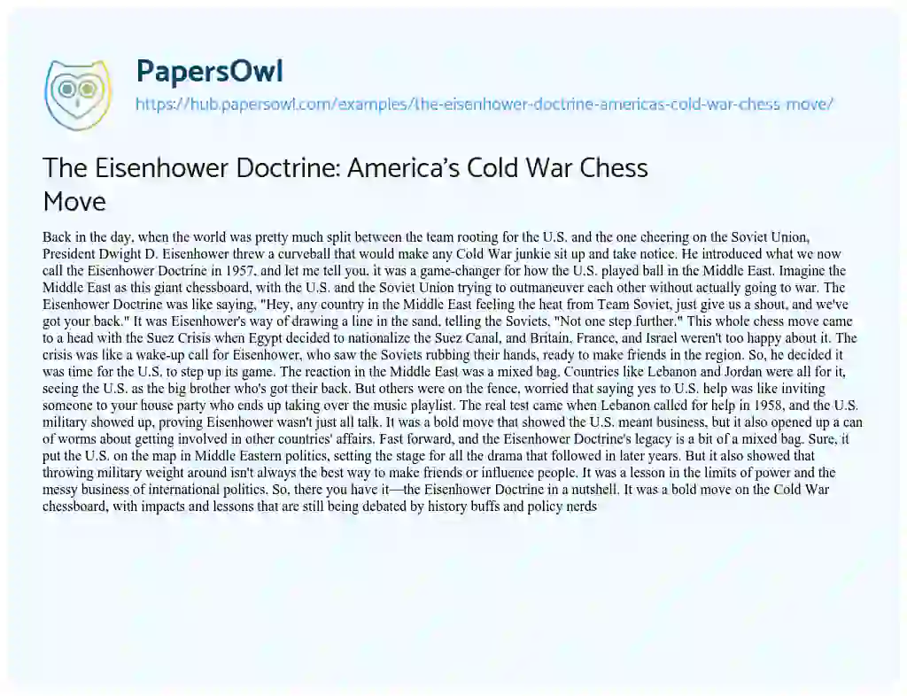 Essay on The Eisenhower Doctrine: America’s Cold War Chess Move
