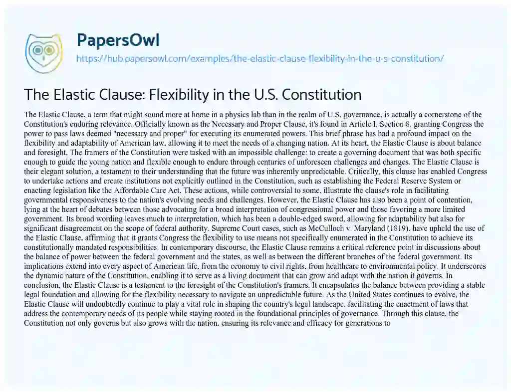 Essay on The Elastic Clause: Flexibility in the U.S. Constitution