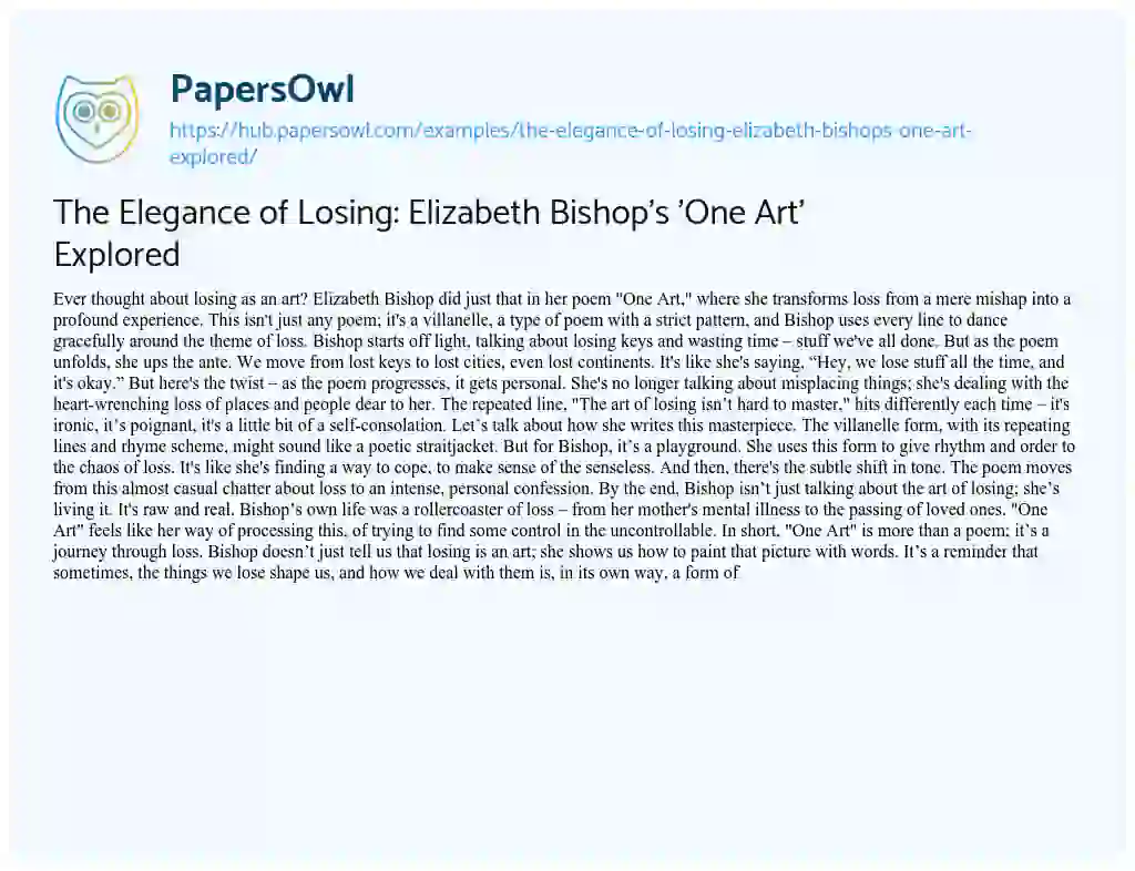 Essay on The Elegance of Losing: Elizabeth Bishop’s ‘One Art’ Explored