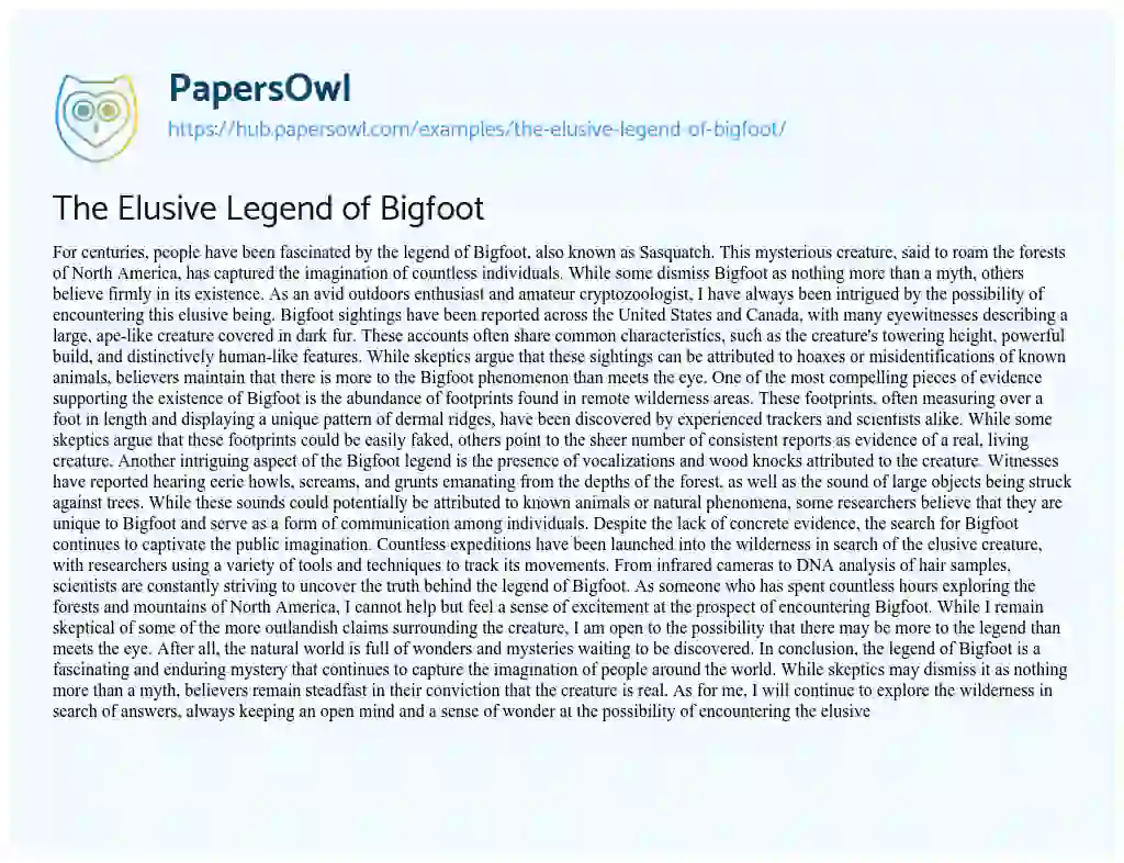 Essay on The Elusive Legend of Bigfoot