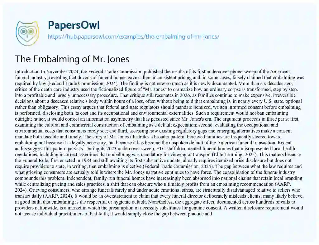 Essay on The Embalming of Mr. Jones