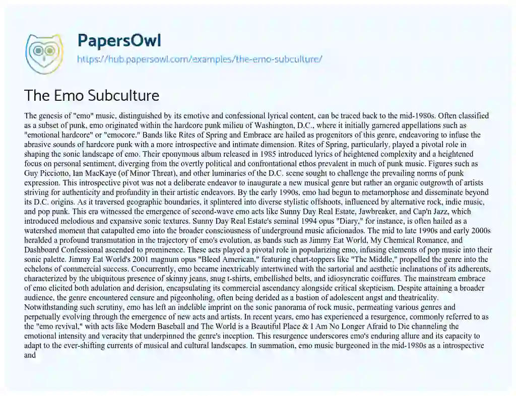 Essay on The Emo Subculture