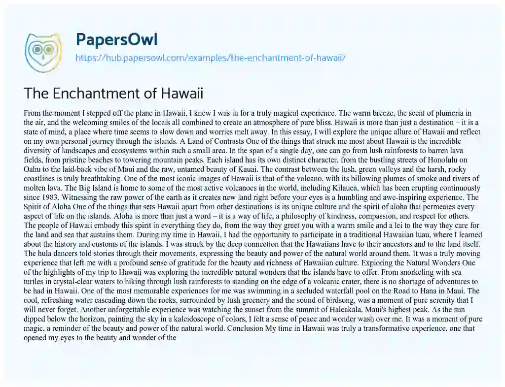 Essay on The Enchantment of Hawaii