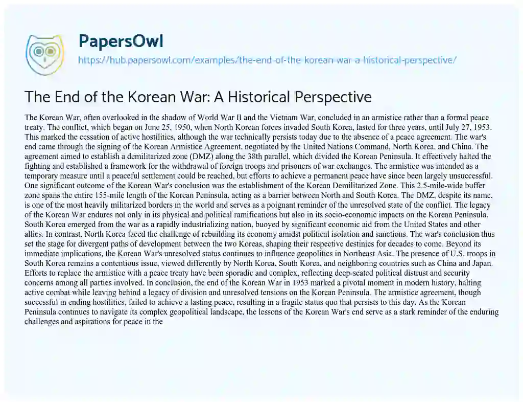 Essay on The End of the Korean War: A Historical Perspective