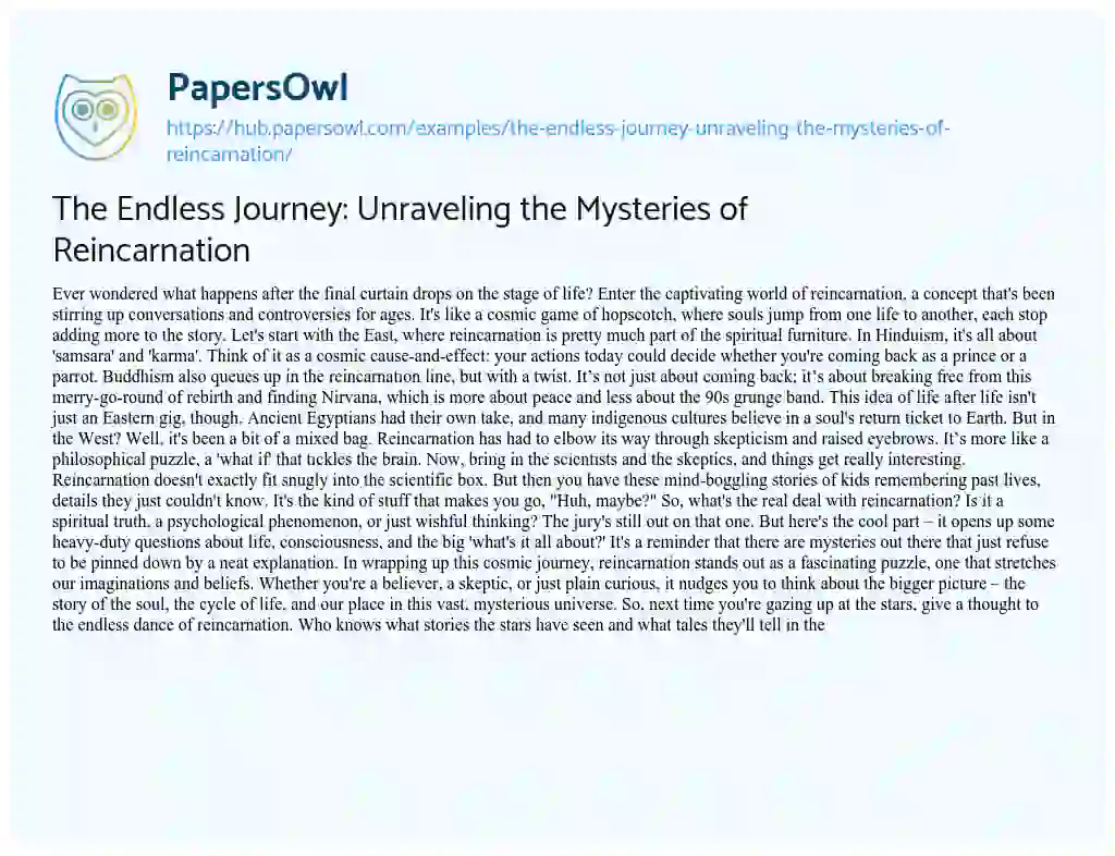 Essay on The Endless Journey: Unraveling the Mysteries of Reincarnation