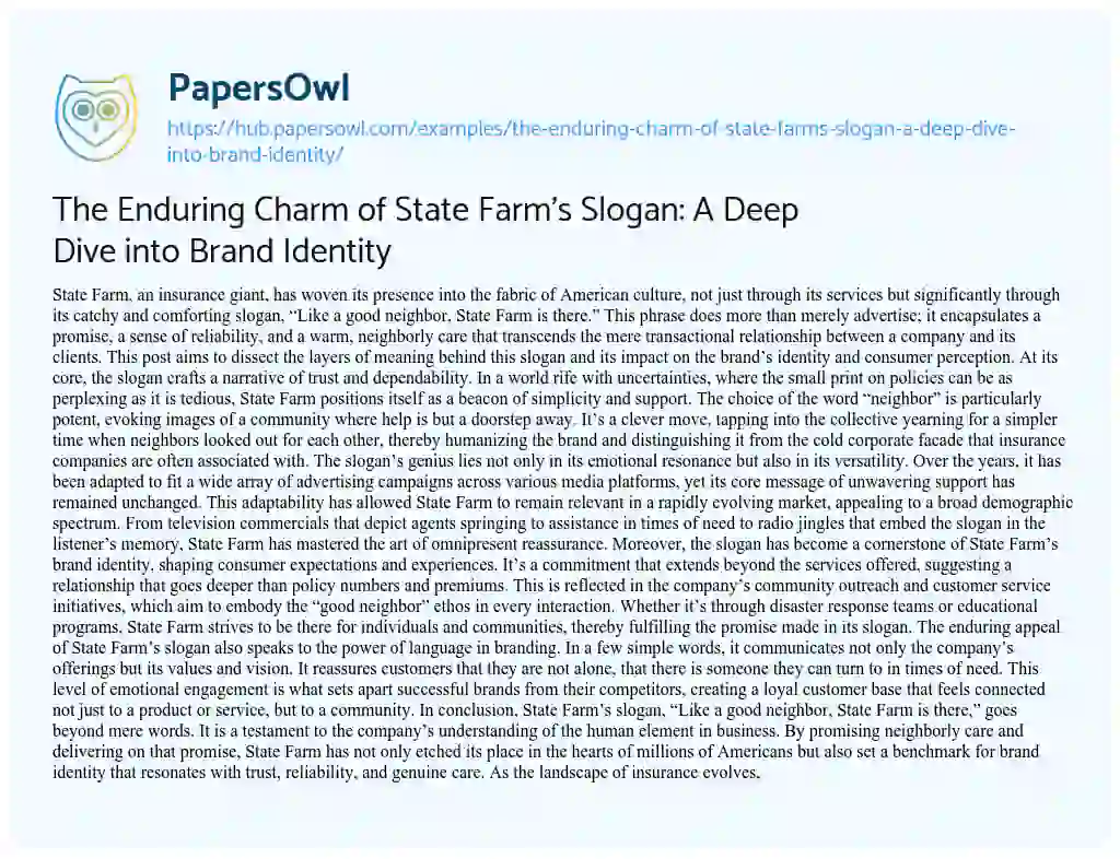 Essay on The Enduring Charm of State Farm’s Slogan: A Deep Dive into Brand Identity