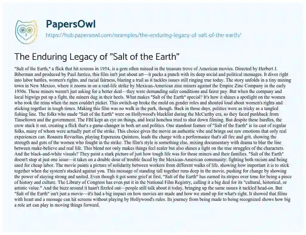 Essay on The Enduring Legacy of “Salt of the Earth”