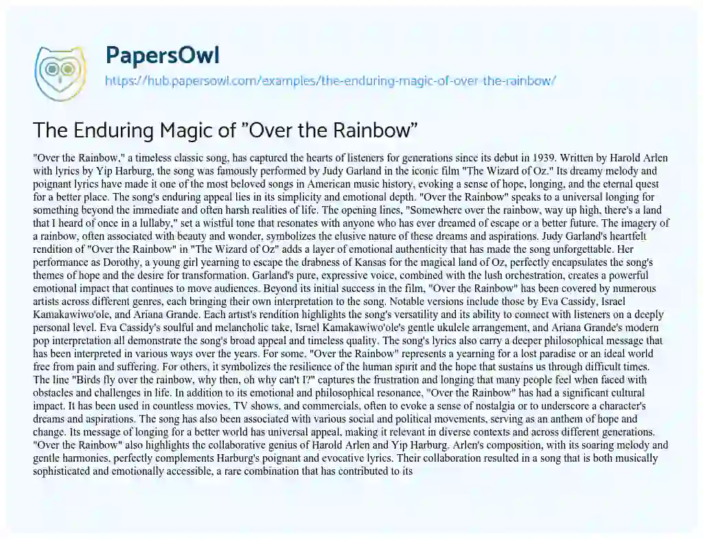 Essay on The Enduring Magic of “Over the Rainbow”