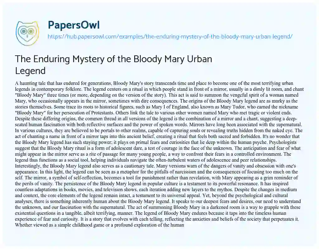 Essay on The Enduring Mystery of the Bloody Mary Urban Legend