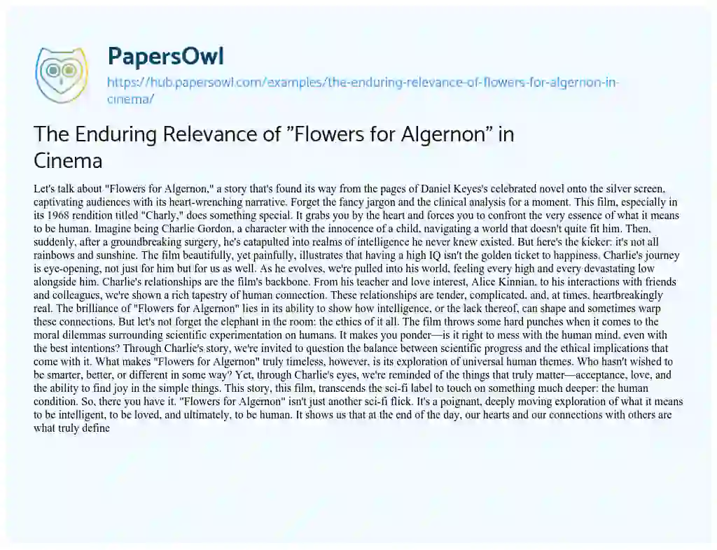 Essay on The Enduring Relevance of “Flowers for Algernon” in Cinema
