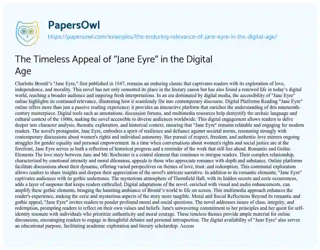 Essay on The Timeless Appeal of “Jane Eyre” in the Digital Age
