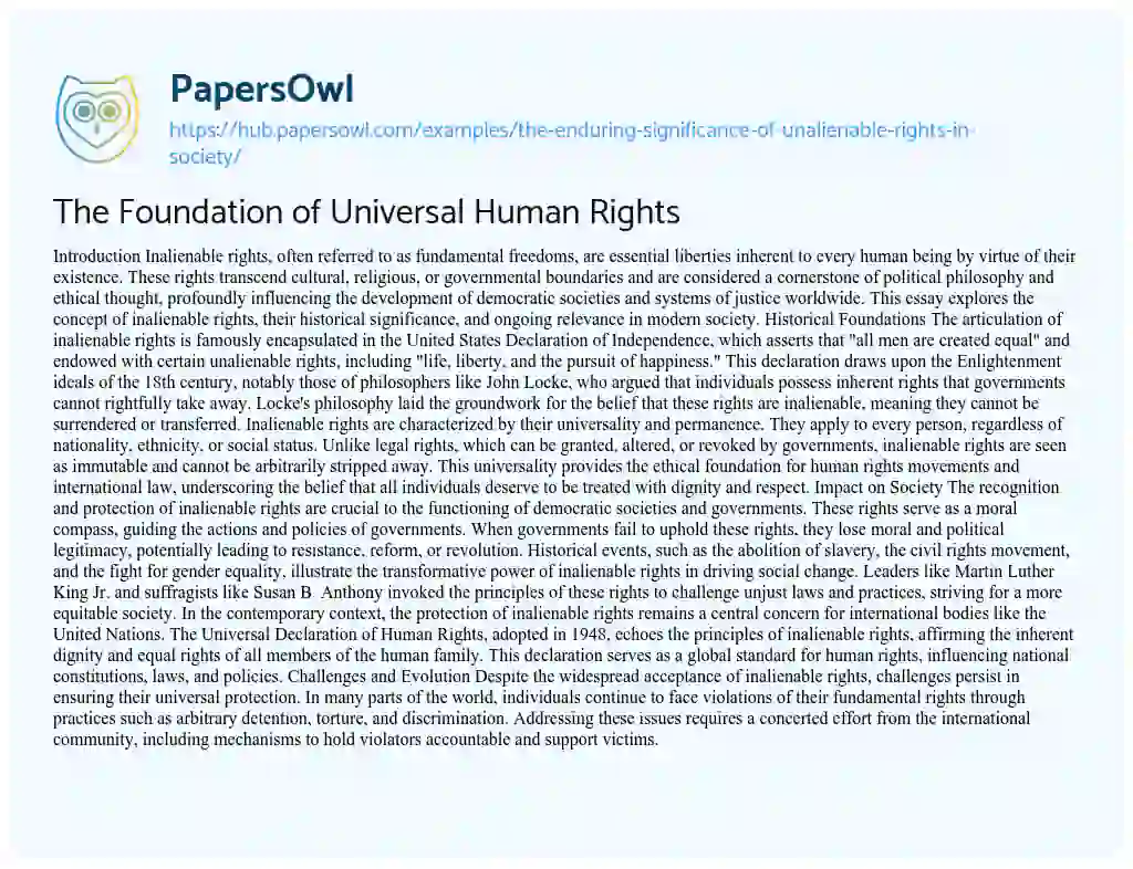 Essay on The Foundation of Universal Human Rights