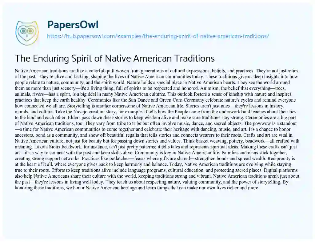 Essay on The Enduring Spirit of Native American Traditions