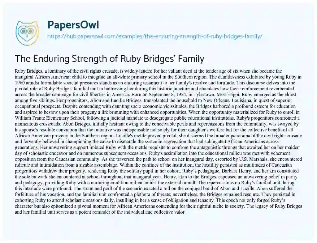 Essay on The Enduring Strength of Ruby Bridges’ Family