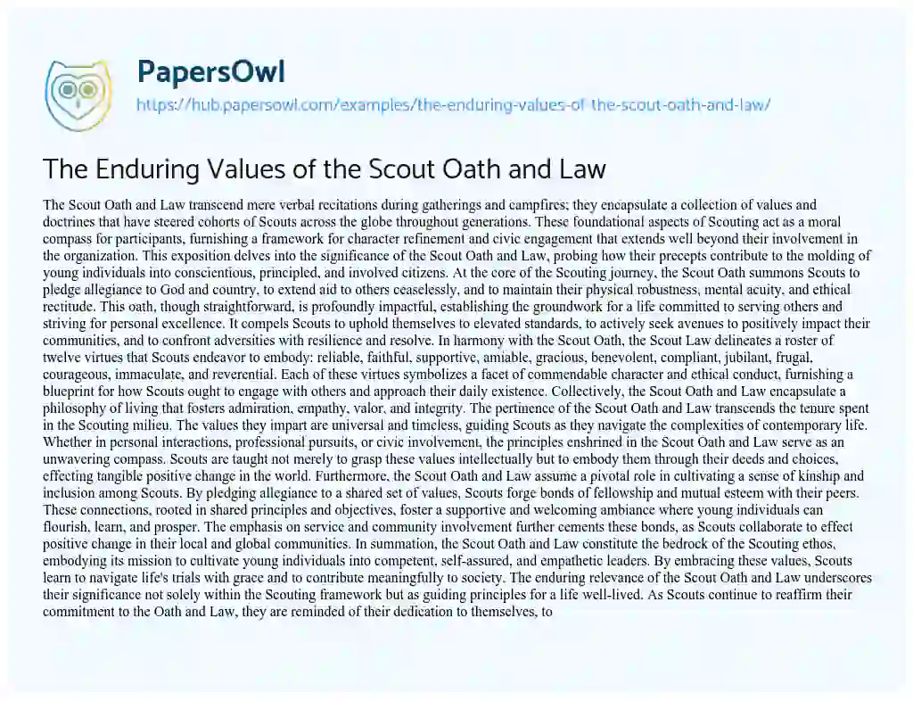 Essay on The Enduring Values of the Scout Oath and Law